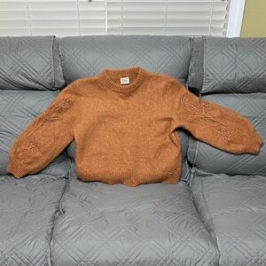 Elie Tahari Brown Embroidered Women's Crewneck Sweater